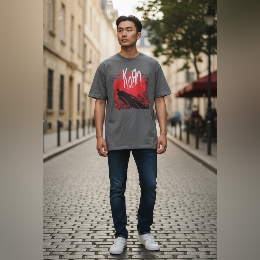 Korn Graphic Tee Gray Red Band Shirt NWOT Large | Nu‑Metal Throwback Vibes